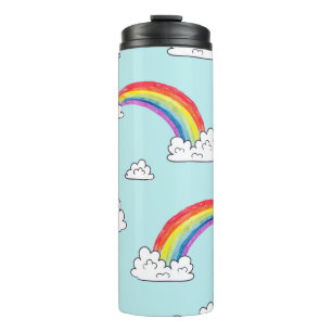 Waterverf regenbogen en wolken naadloos patroon thermosbeker