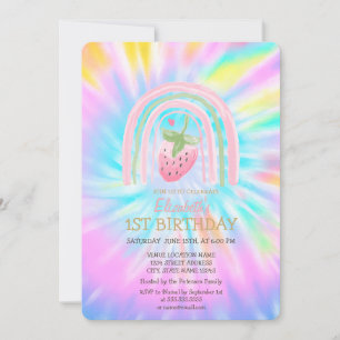 Waterverf Regenboog Aardbei Tie Dye Verjaardag Kaart
