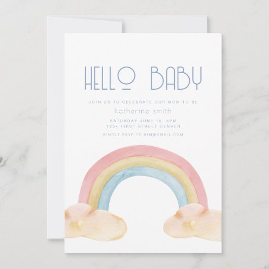Waterverf Regenboog Baby shower Party Uitnodiging (Voorkant)