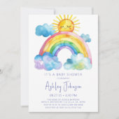 Waterverf Regenboog Baby Shower Uitnodiging (Voorkant)