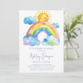 Waterverf Regenboog Baby Shower Uitnodiging (Staand voorkant)