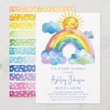 Waterverf Regenboog Baby Shower Uitnodiging