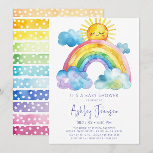 Waterverf Regenboog Baby Shower Uitnodiging