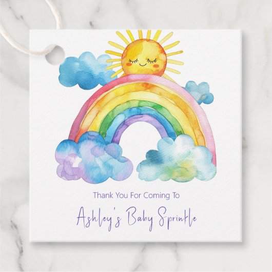 Waterverf Regenboog Baby Sprinkle Bedankjes Labels (Voorkant)