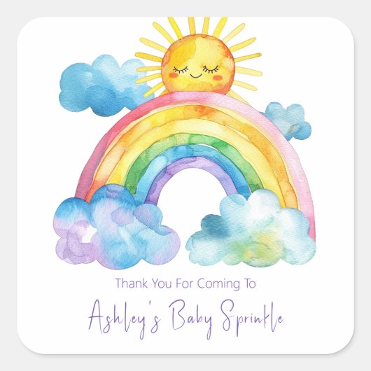Waterverf Regenboog Baby Sprinkle Vierkante Sticker (Voorkant)