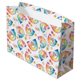 Waterverf Regenboog Bloemen Hart Gift Bag Groot Cadeauzakje