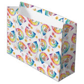 Waterverf Regenboog Bloemen Hart Gift Bag Groot Cadeauzakje (Voorkant Gekanteld)