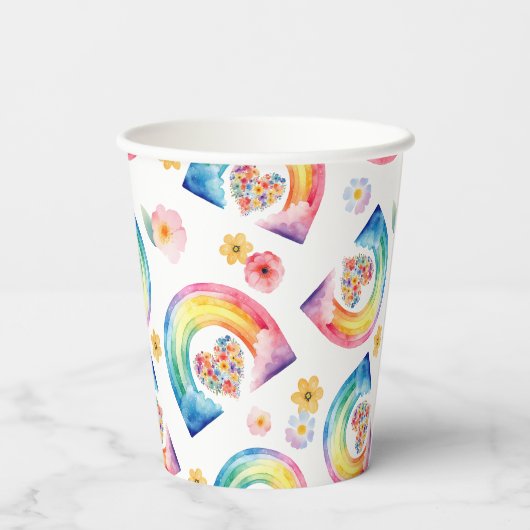 Waterverf Regenboog Bloemen Hart Papier Cups Papieren Bekers (Achterkant)