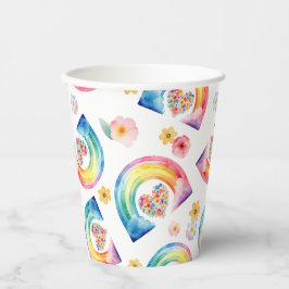 Waterverf Regenboog Bloemen Hart Papier Cups Papieren Bekers