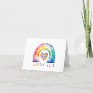Waterverf regenboog bloemenhart dank je kaart