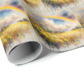 Waterverf regenboog boven het veld van de wilde bl cadeaupapier (Rol Hoek)