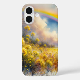 Waterverf regenboog boven wilde bloemenweide iPhone 16 hoesje
