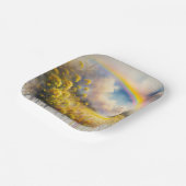 Waterverf regenboog boven wilde bloemenweide papieren bordje (Gebogen)