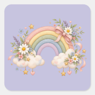 Waterverf Regenboog Cadeau – Charmante Wolk Vierkante Sticker