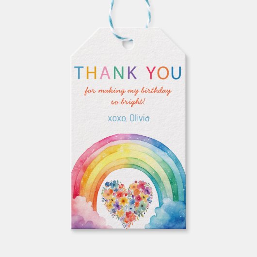 Waterverf regenboog dank u verjaardagscadeau Label Cadeaulabel (Voorkant)