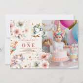 Waterverf Regenboog Eenhoorn foto 1e Verjaardag Kaart (Voorkant)