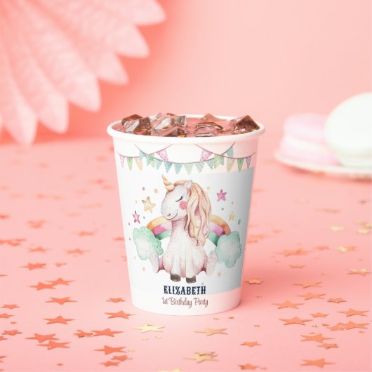 Waterverf regenboog eenhoorn meisje verjaardagsfee papieren bekers (Insitu)