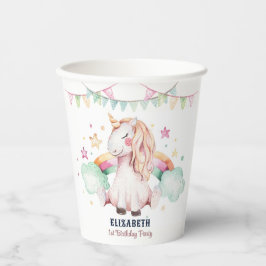 Waterverf regenboog eenhoorn meisje verjaardagsfee papieren bekers