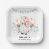 Waterverf regenboog eenhoorn meisje verjaardagsfee papieren bordje (Voorkant)