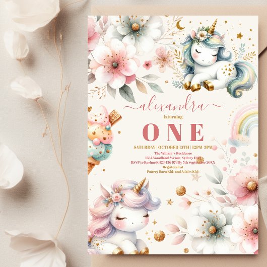 Waterverf Regenboog Eenhoorn Uitnodiging 1e Verjaa