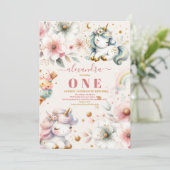 Waterverf Regenboog Eenhoorn Uitnodiging 1e Verjaa (Staand voorkant)