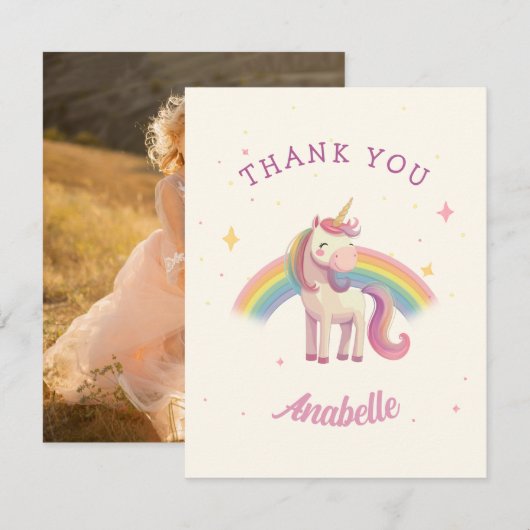 Waterverf Regenboog Eenhoorn Verjaardagsfeest Bedankkaart (Voorkant / Achterkant)