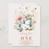 Waterverf Regenboog Eenhoorn Verjaardagsuitnodigin Kaart (Voorkant)