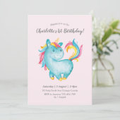 Waterverf Regenboog Eenhoorn Verjaardagsuitnodigin Kaart (Staand voorkant)