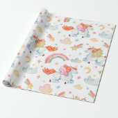 Waterverf regenboog eenhoornpatroon cadeaupapier (Uitgerold)