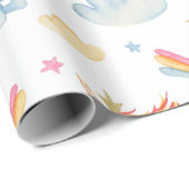 Waterverf regenboog eenhoornpatroon cadeaupapier (Rol Hoek)