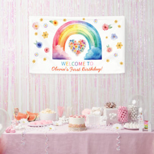 Waterverf regenboog eerste verjaardag welkomstbann spandoek