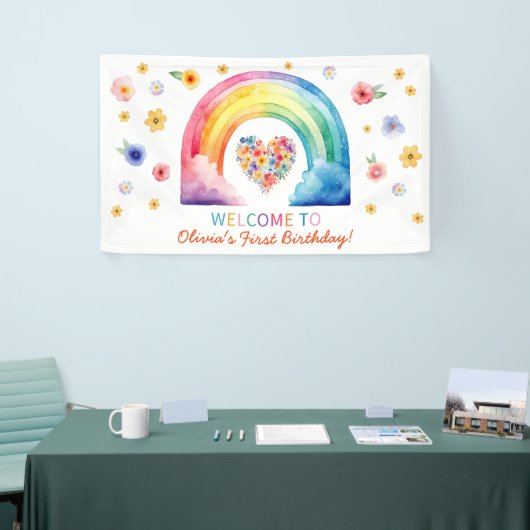 Waterverf regenboog eerste verjaardag welkomstbann spandoek (Beurs)