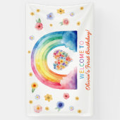 Waterverf regenboog eerste verjaardag welkomstbann spandoek (Verticaal)