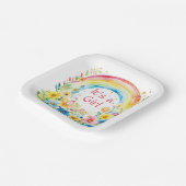 Waterverf Regenboog en bloemen Het is een meisje Papieren Bordje (Gebogen)