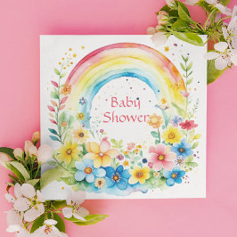 Waterverf Regenboog en Bloemen Meisjes Baby shower Kaart