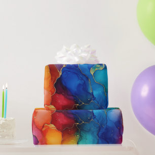 Waterverf Regenboog en Goud Glitter Alcoholinkt Cadeaupapier