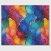 Waterverf regenboog en gouden glitter alcoholinkt cadeaupapier (Vlak)