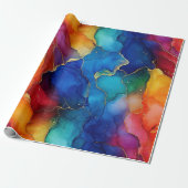 Waterverf regenboog en gouden glitter alcoholinkt cadeaupapier (Uitgerold)