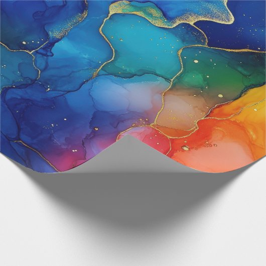 Waterverf regenboog en gouden glitter alcoholinkt cadeaupapier (Hoek)