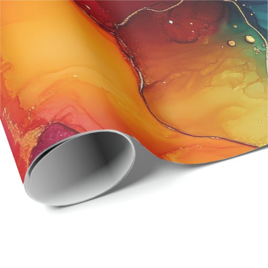 Waterverf regenboog en gouden glitter alcoholinkt cadeaupapier (Rol Hoek)