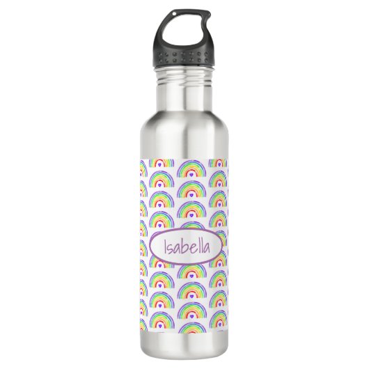 Waterverf Regenboog en hart gepersonaliseerd Waterfles (Voorkant)