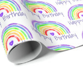 Waterverf Regenboog en hart Happy Birthday Cadeaupapier (Rol Hoek)