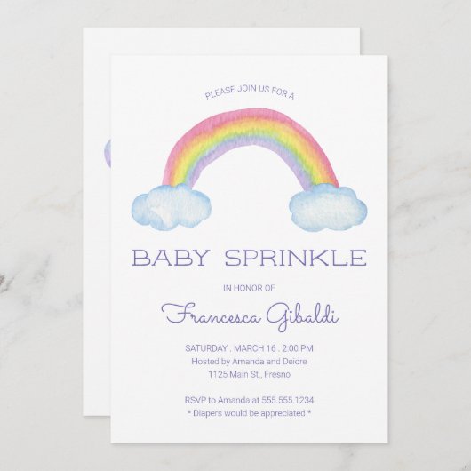 Waterverf Regenboog en Raindrops Baby Sprinkle Kaart (Voorkant / Achterkant)