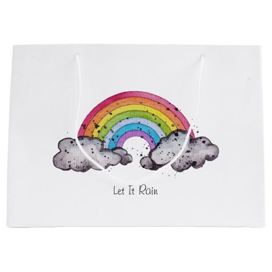 Waterverf regenboog en wolken groot cadeauzakje (Voorkant)