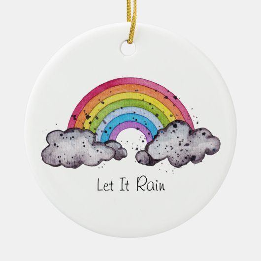 Waterverf regenboog en wolken keramisch ornament (Voorkant)