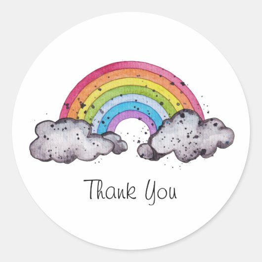 Waterverf regenboog en wolken ronde sticker (Voorkant)