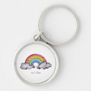 Waterverf regenboog en wolken sleutelhanger