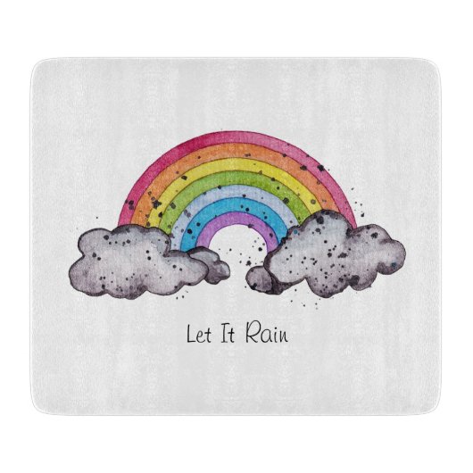 Waterverf regenboog en wolken snijplank (Voorkant)