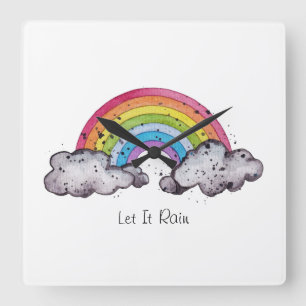 Waterverf regenboog en wolken vierkante klok