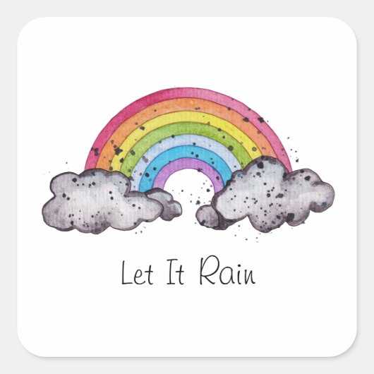Waterverf regenboog en wolken vierkante sticker (Voorkant)